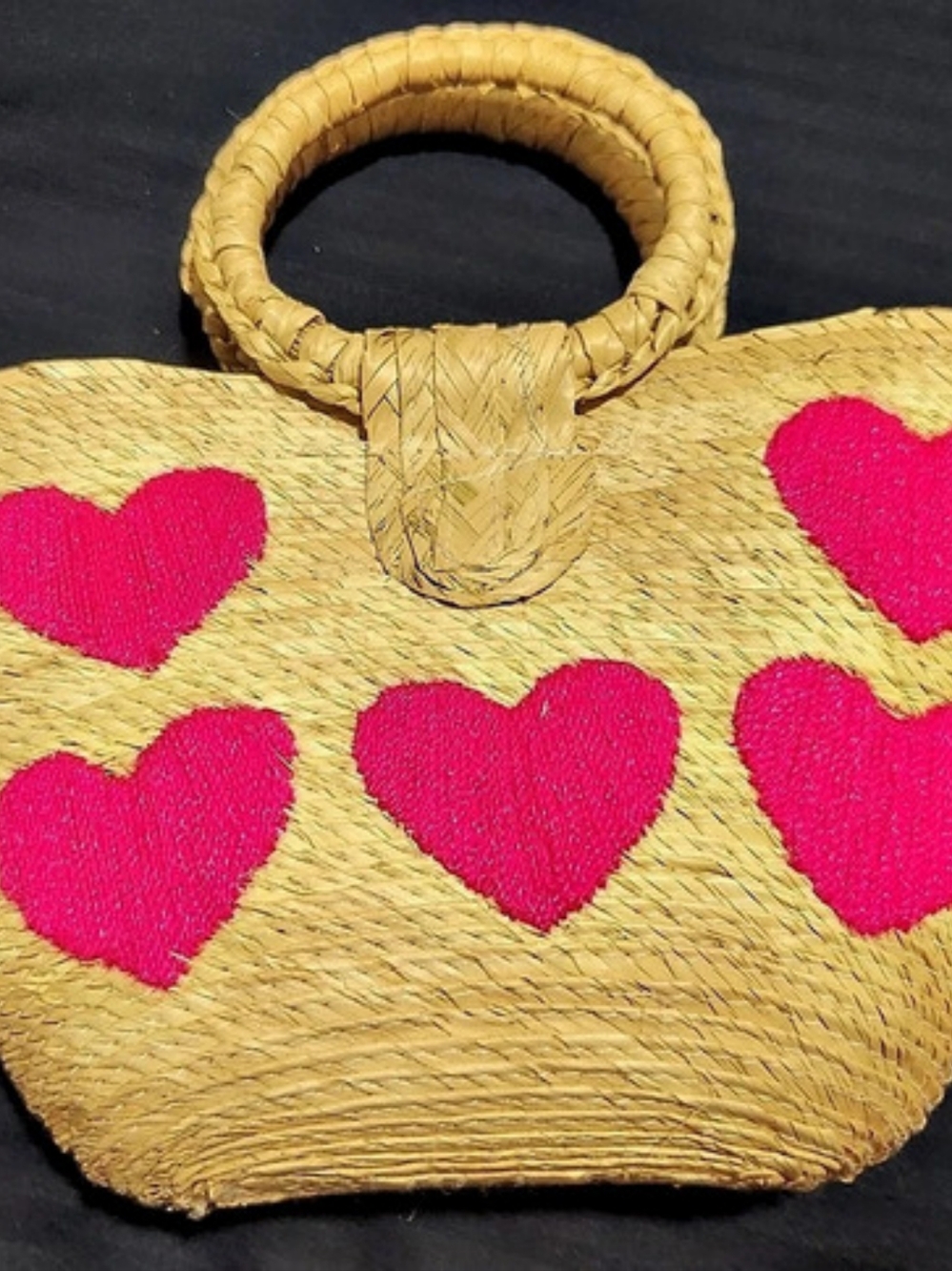 Woven Heart Tote in Tan & Pink